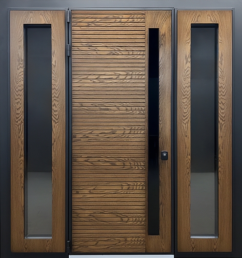 Входная группа с терморазрывом, стеклами по бокам, МДФ со шпоном, бугельной ручкой