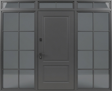 Остекленная входная группа с терморазрывом и панелями МДФ графит